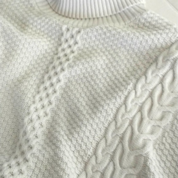 a.na. Chunky Cable Knit Sweater Women's Sz L Grey White Long Sleeve Turtle Neck - Picture 7 of 9
